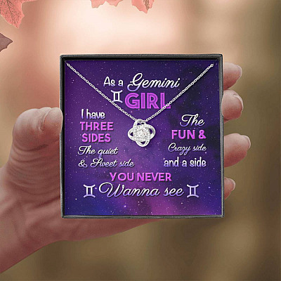 As a Gemini Girl I Have Three Sides the Quite and The Sweet Side Love Knot Pendant Necklace