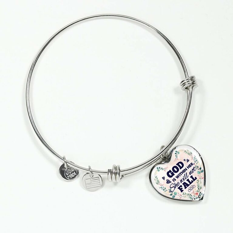 God is Within Her She Will Not Fall Heart Pendant Necklace