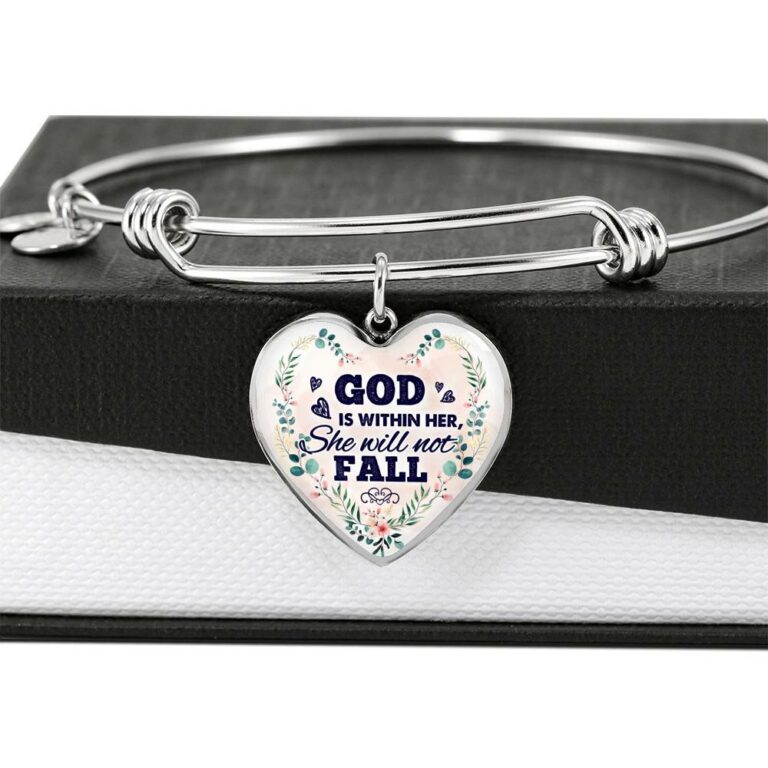 God is Within Her She Will Not Fall Heart Pendant Necklace