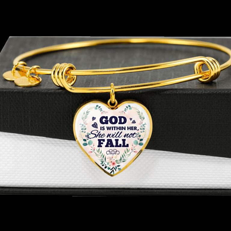 God is Within Her She Will Not Fall Heart Pendant Necklace