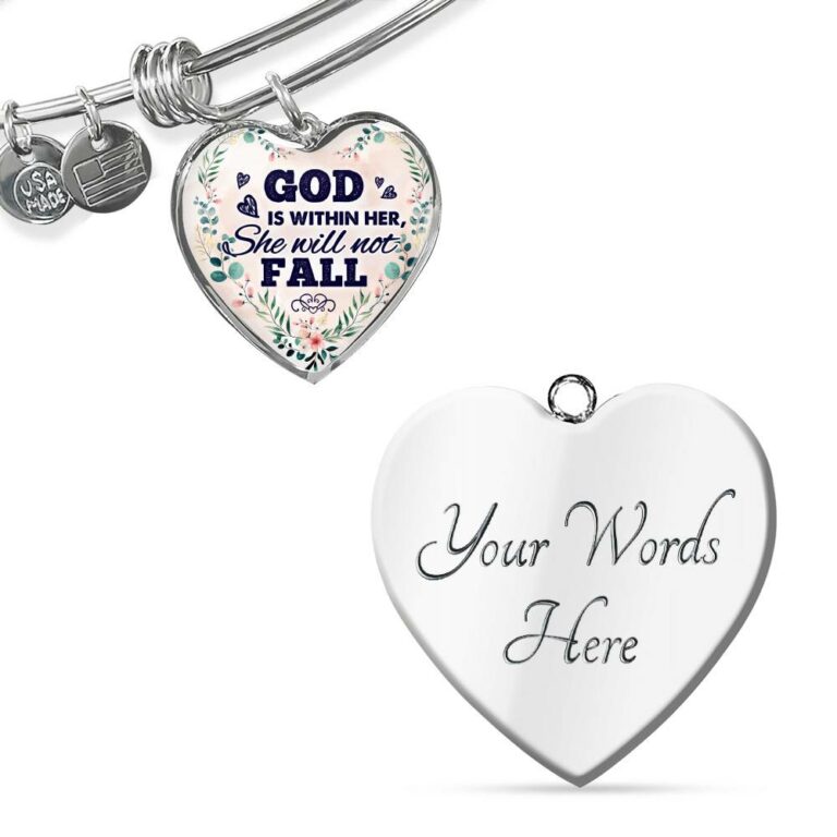 God is Within Her She Will Not Fall Heart Pendant Necklace