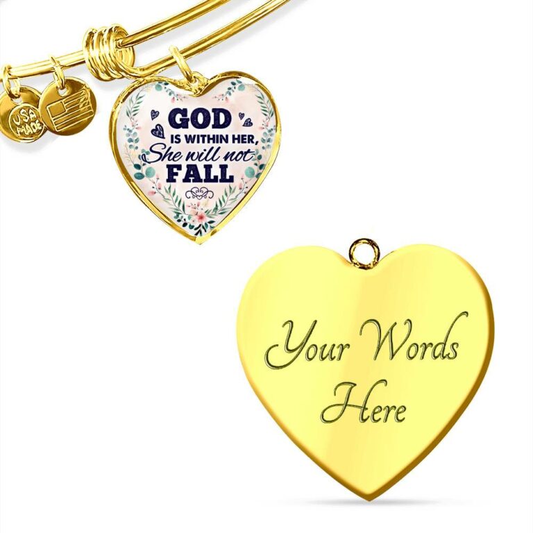God is Within Her She Will Not Fall Heart Pendant Necklace