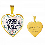 God is Within Her She Will Not Fall Heart Pendant Necklace