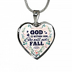 God is Within Her She Will Not Fall Heart Pendant Necklace