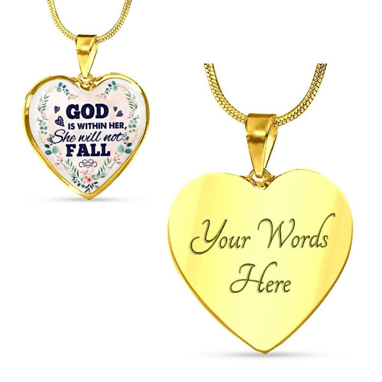 God is Within Her She Will Not Fall Heart Pendant Necklace