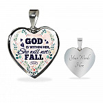 God is Within Her She Will Not Fall Heart Pendant Necklace