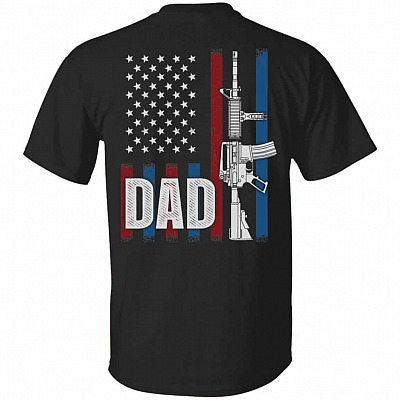 Dad Gun American Flag Tshirt, Black, Unisex T-Shirt
