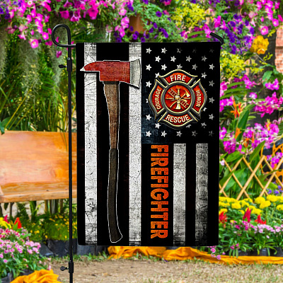 Firefighter American Flag Thin Red Line With Axe Garden Flag - Fireman House Flag - Wall Flag
