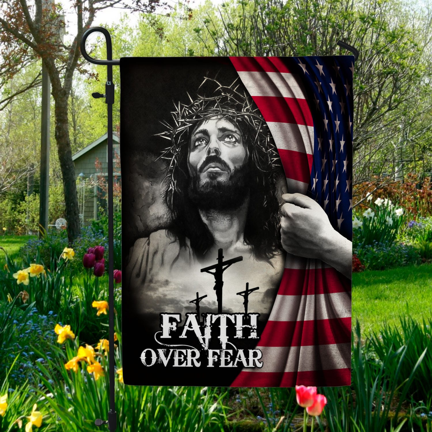 2O. Faith Over Fear (4) Garden Flag Mockup 5
