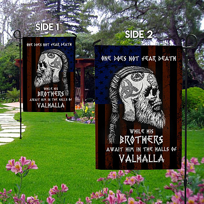 Alternative view of Viking While His Brothers Await Him In The Halls Of Valhalla American Flag Garden Flag - Norsemen House Flag