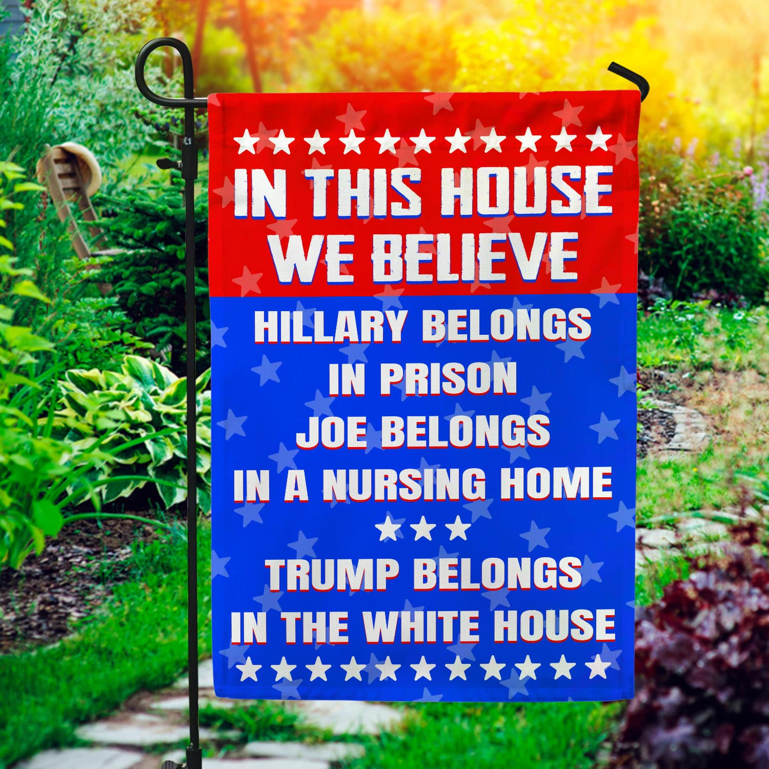 21 HG UU TIEN. In This House Hillary Belongs_flag Garden Flag Mockup 1