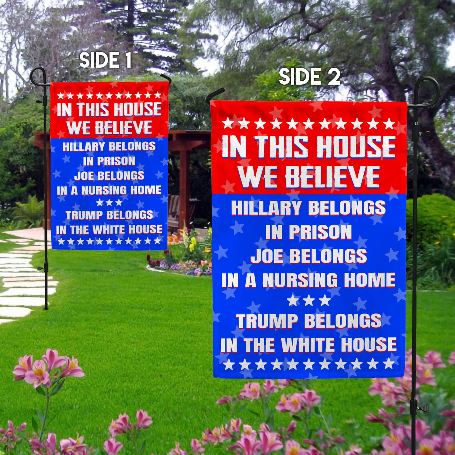 21 HG UU TIEN. In This House Hillary Belongs_flag Garden Flag Mockup 2 Side-1