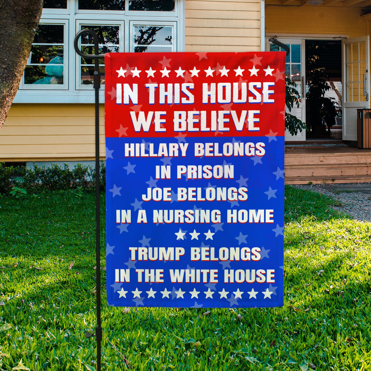 21 HG UU TIEN. In This House Hillary Belongs_flag Garden Flag Mockup 3