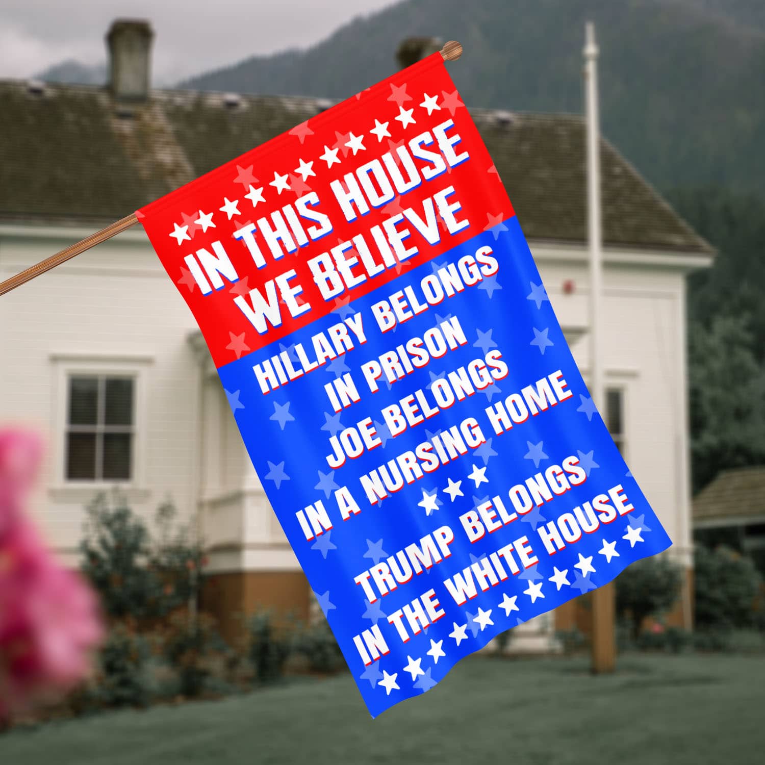 21 HG UU TIEN. In This House Hillary Belongs_flag House Flag Mockup 4(1)