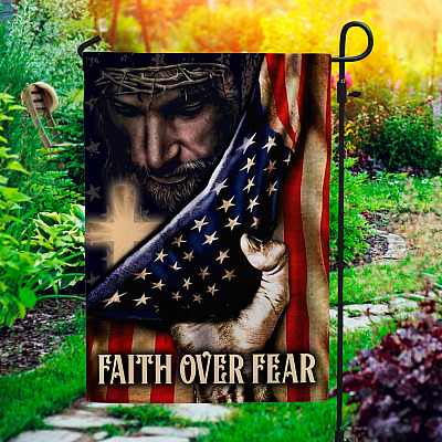 Alternative view of Faith Over Fear American Flag Decorative Garden Flag - House Flag