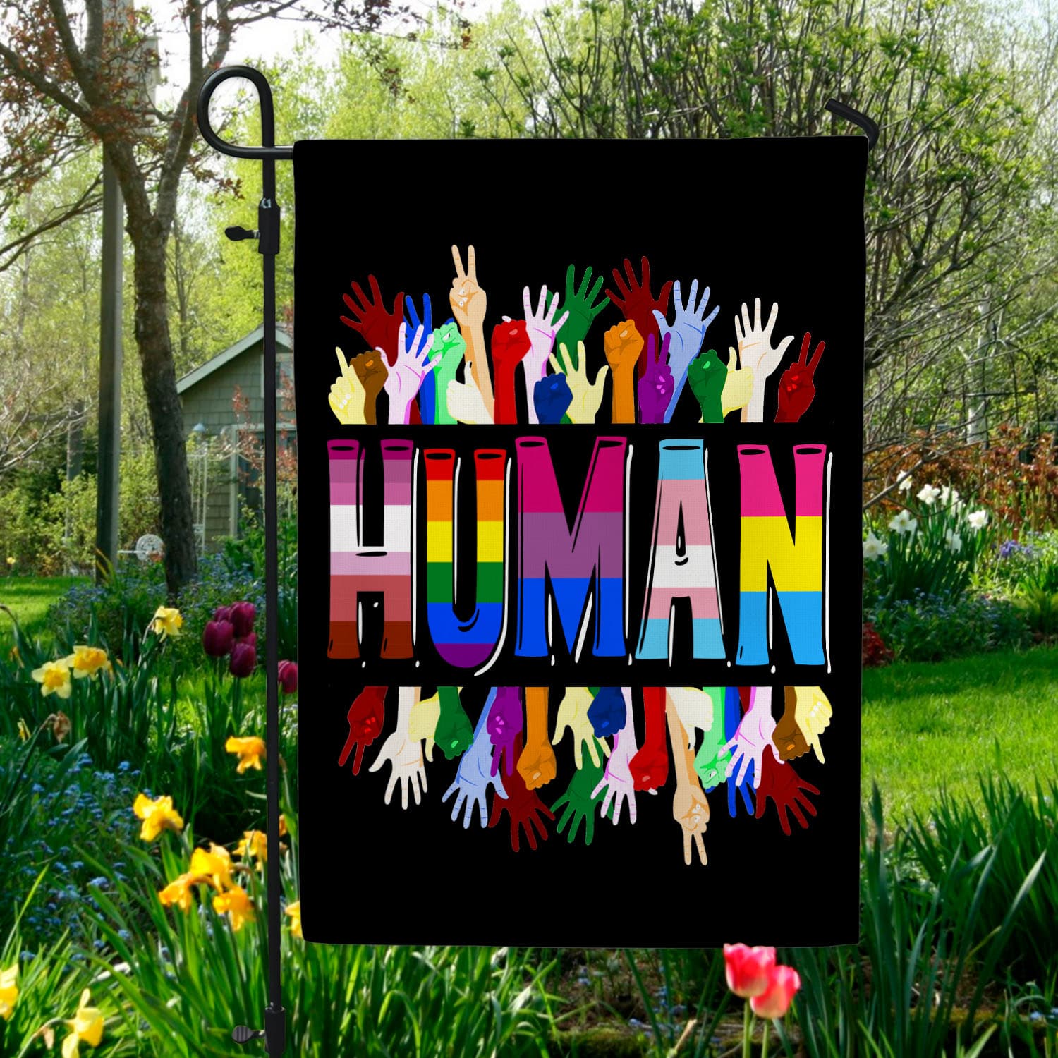 1O. Human Flag (4) Garden Flag Mockup 5
