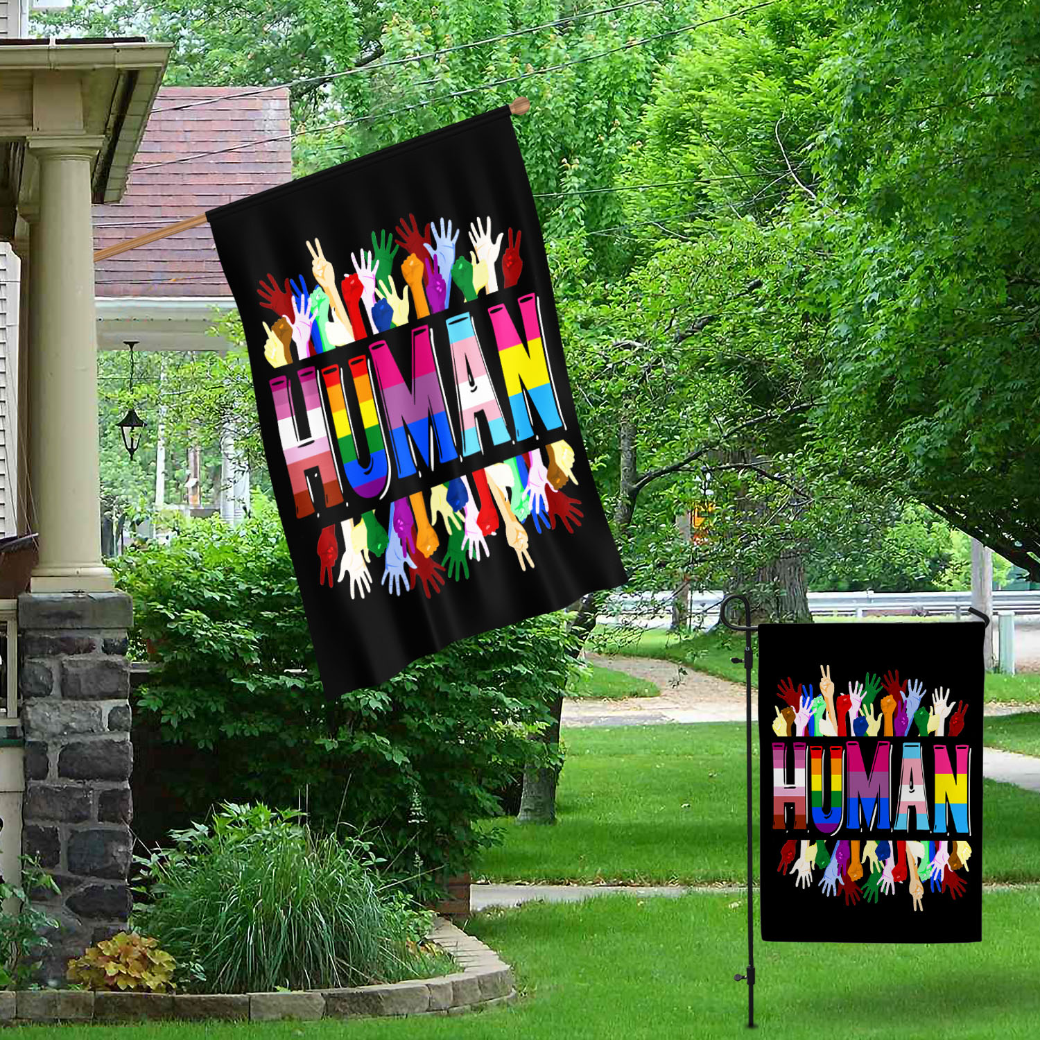 1O. Human Flag (4) Garden & House Mockup 1