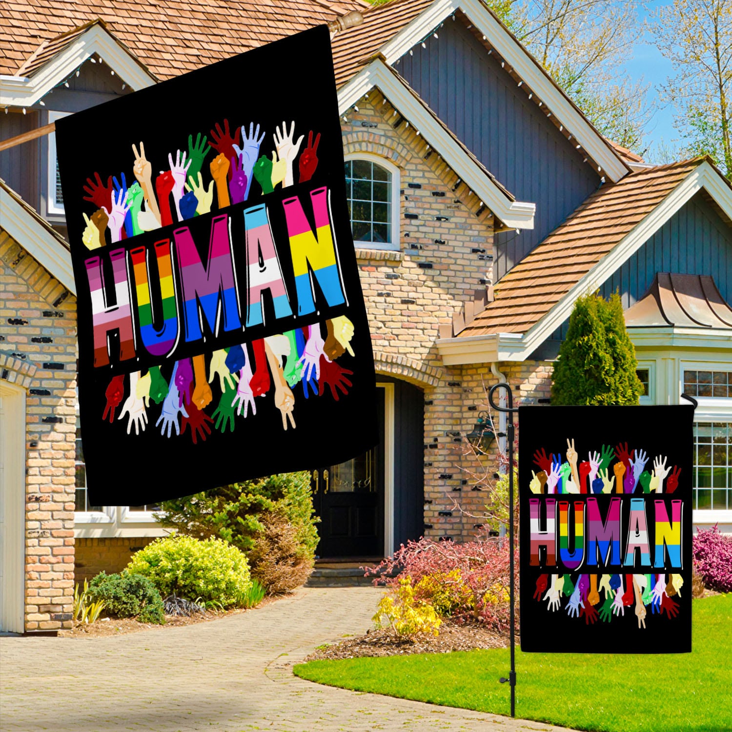 1O. Human Flag (4) Garden & House Mockup 3