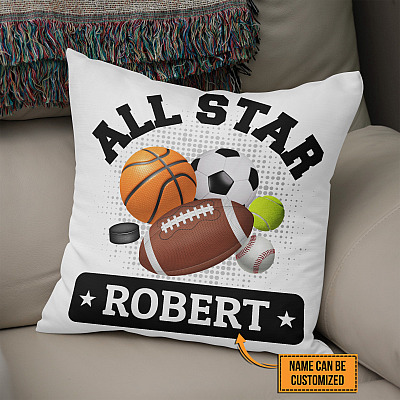 Personalized All Star Sports Throw Pillow - Decorative Pillow - Indoor Outdoor Cushion - Sofa Home Decor