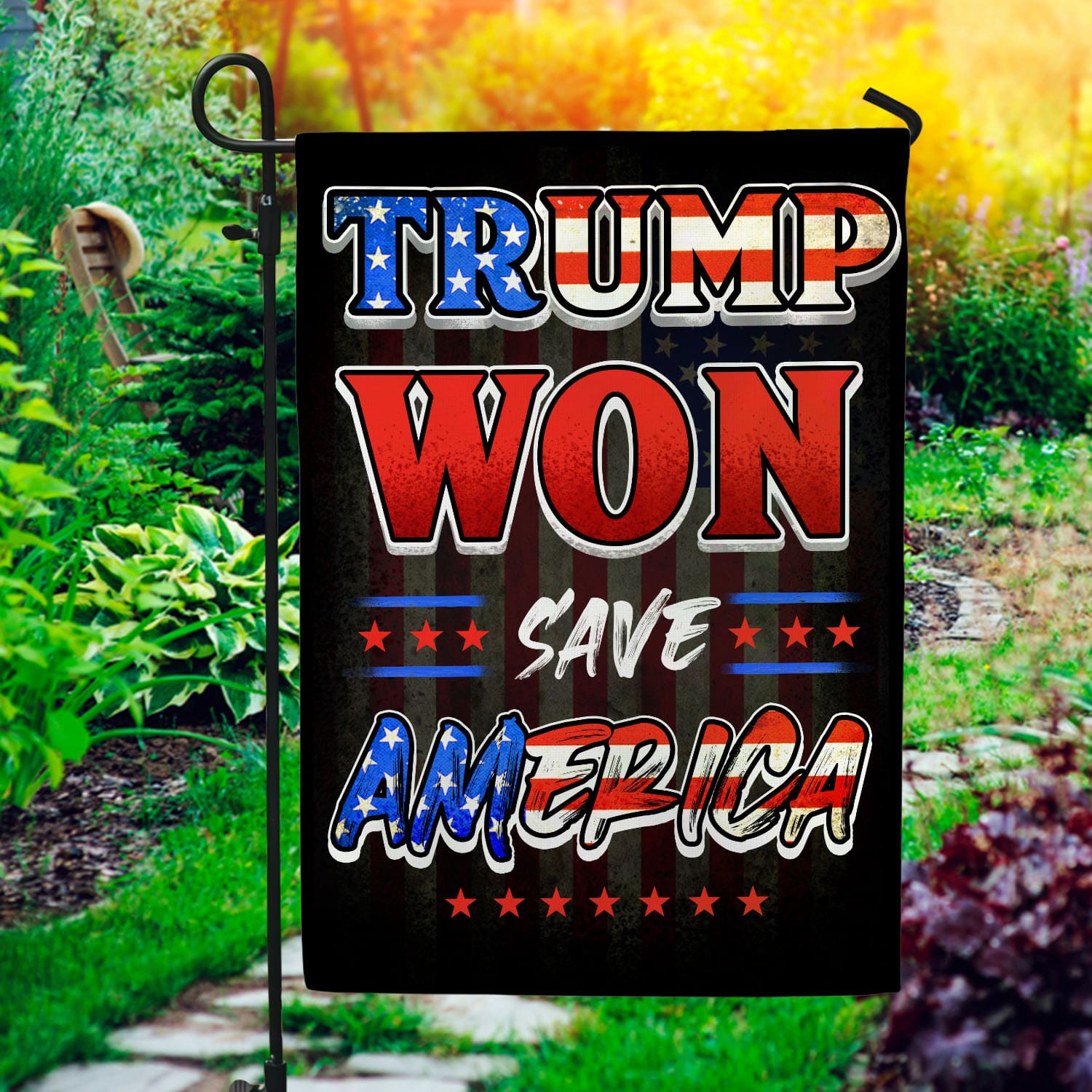4O. Trump Won (Flag - Full) Garden Flag Mockup 1