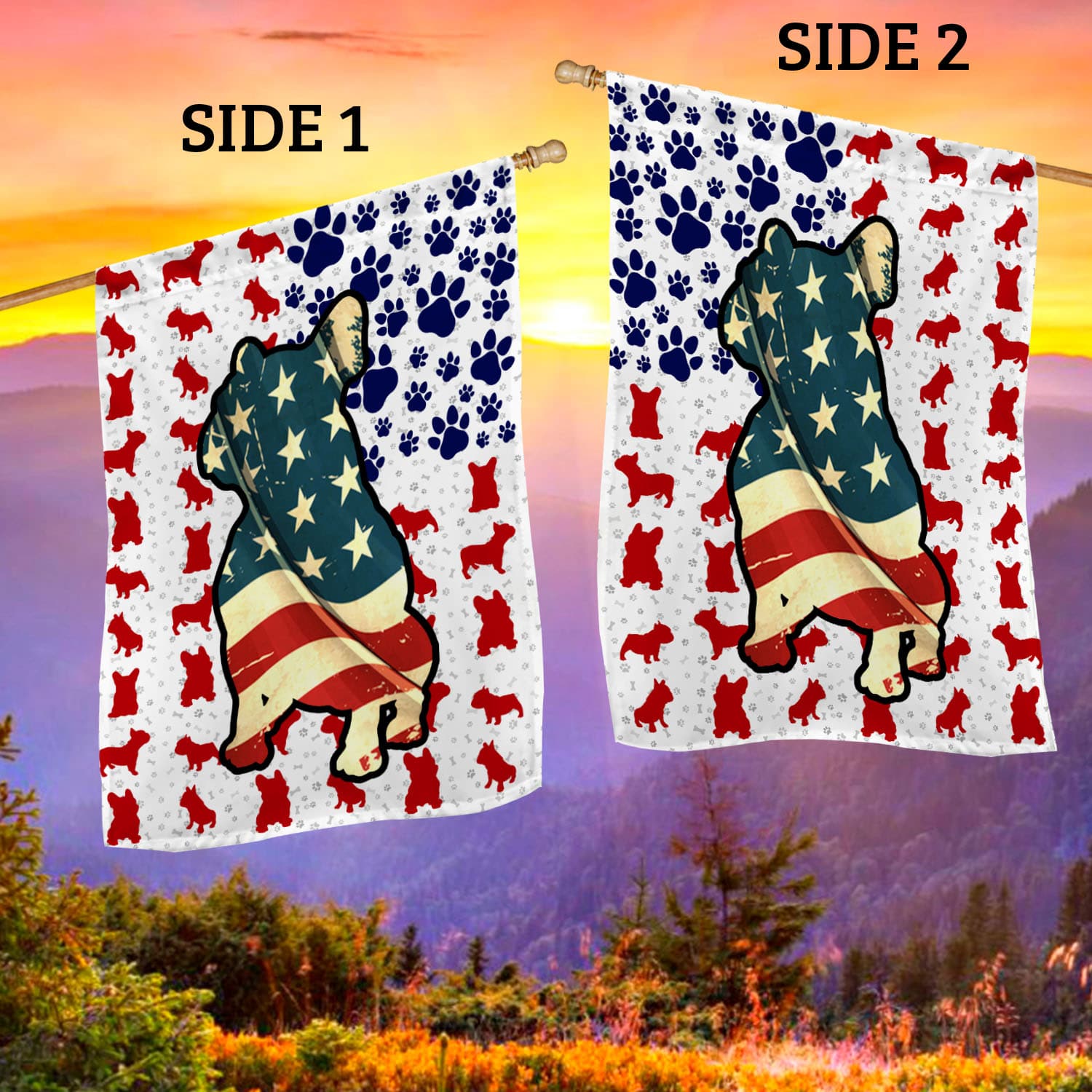 8VT. French Bulldog 4th Of July House Flag Mockup 2 Side