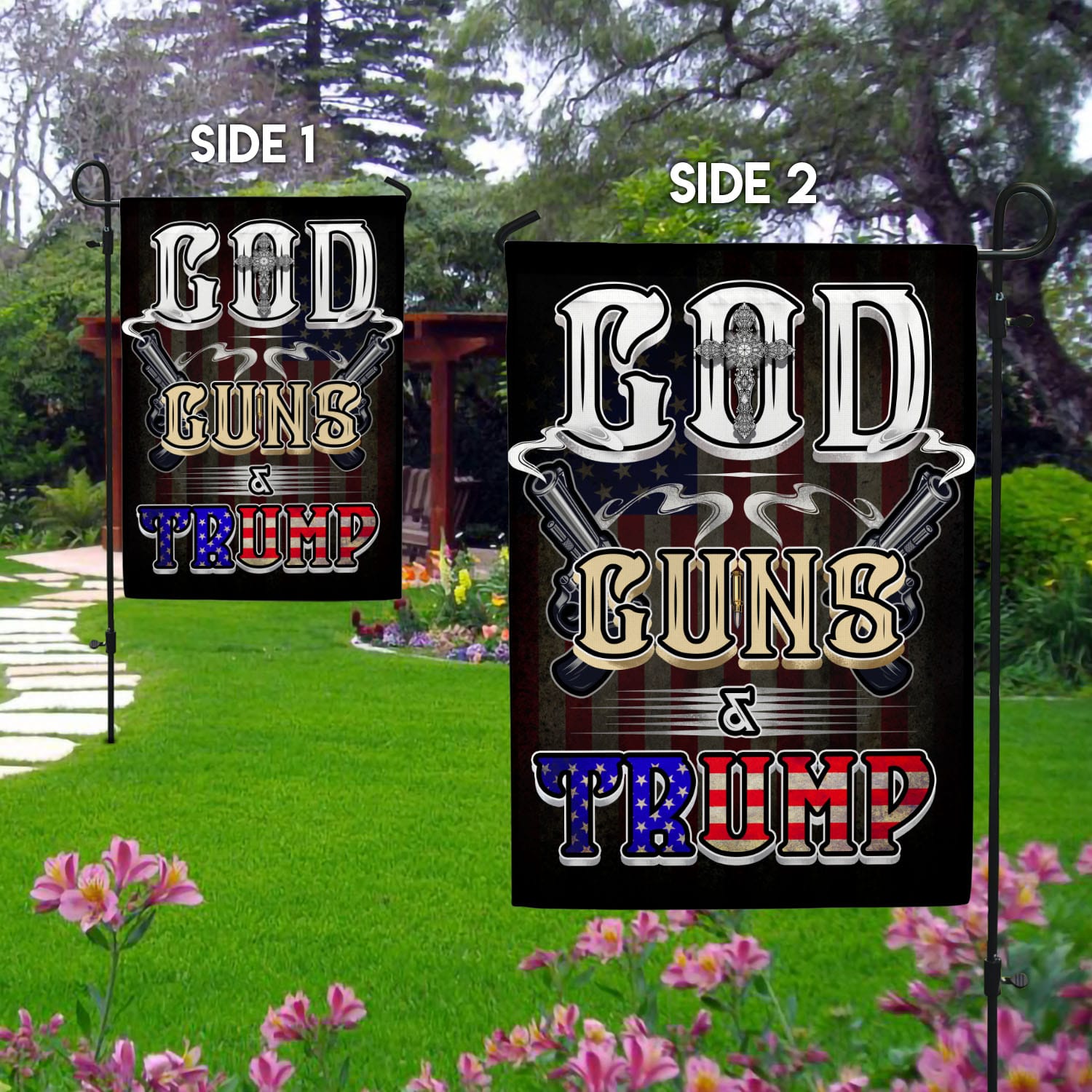 7NH. God Guns Trump (Flag) Garden Flag Mockup 2 Side-1