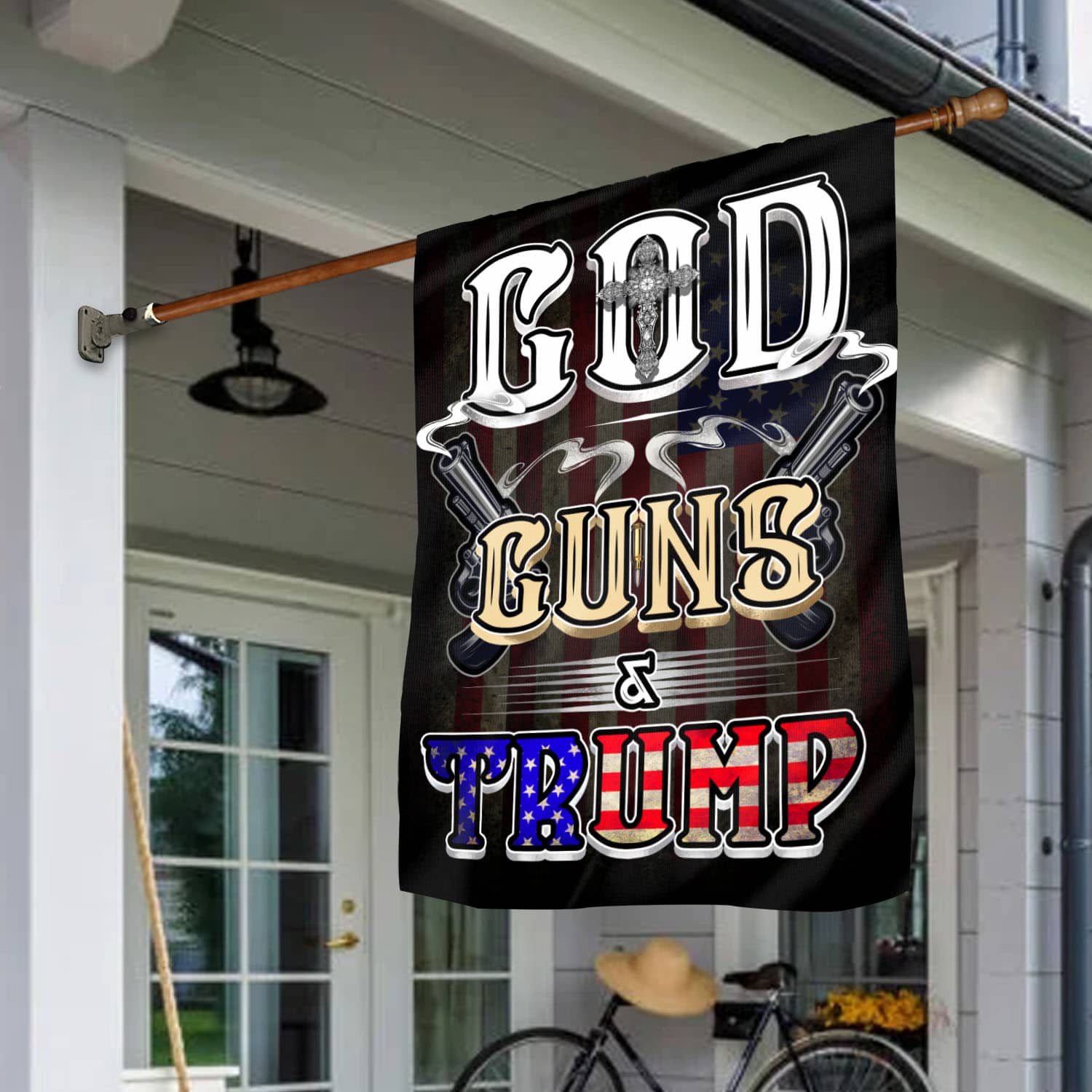 7NH. God Guns Trump (Flag) House Flag Mockup 1