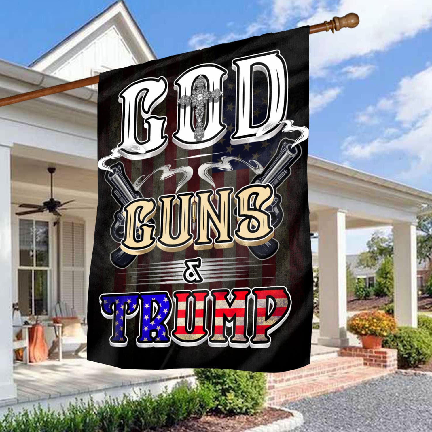 7NH. God Guns Trump (Flag) House Flag Mockup 3