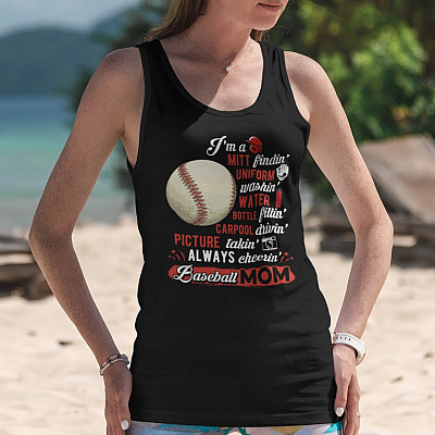 Alternative view of Baseball Mom I'm Mitt Findin' Uniform Washin' Cotton Tank Top Tee - Ladies Racerback Tank