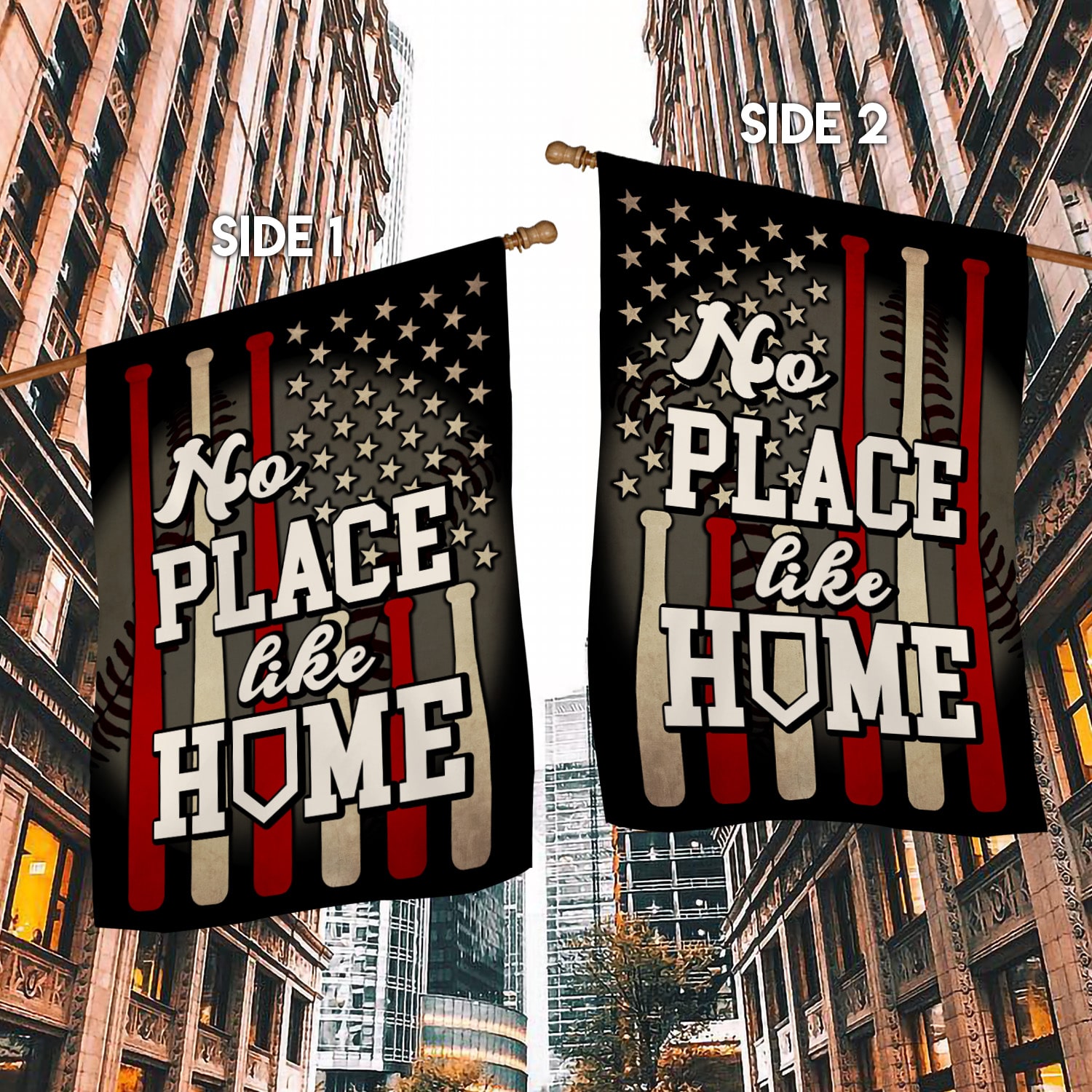 5KT. Baseball No Place Like Home House Flag Mockup 2 Side-1