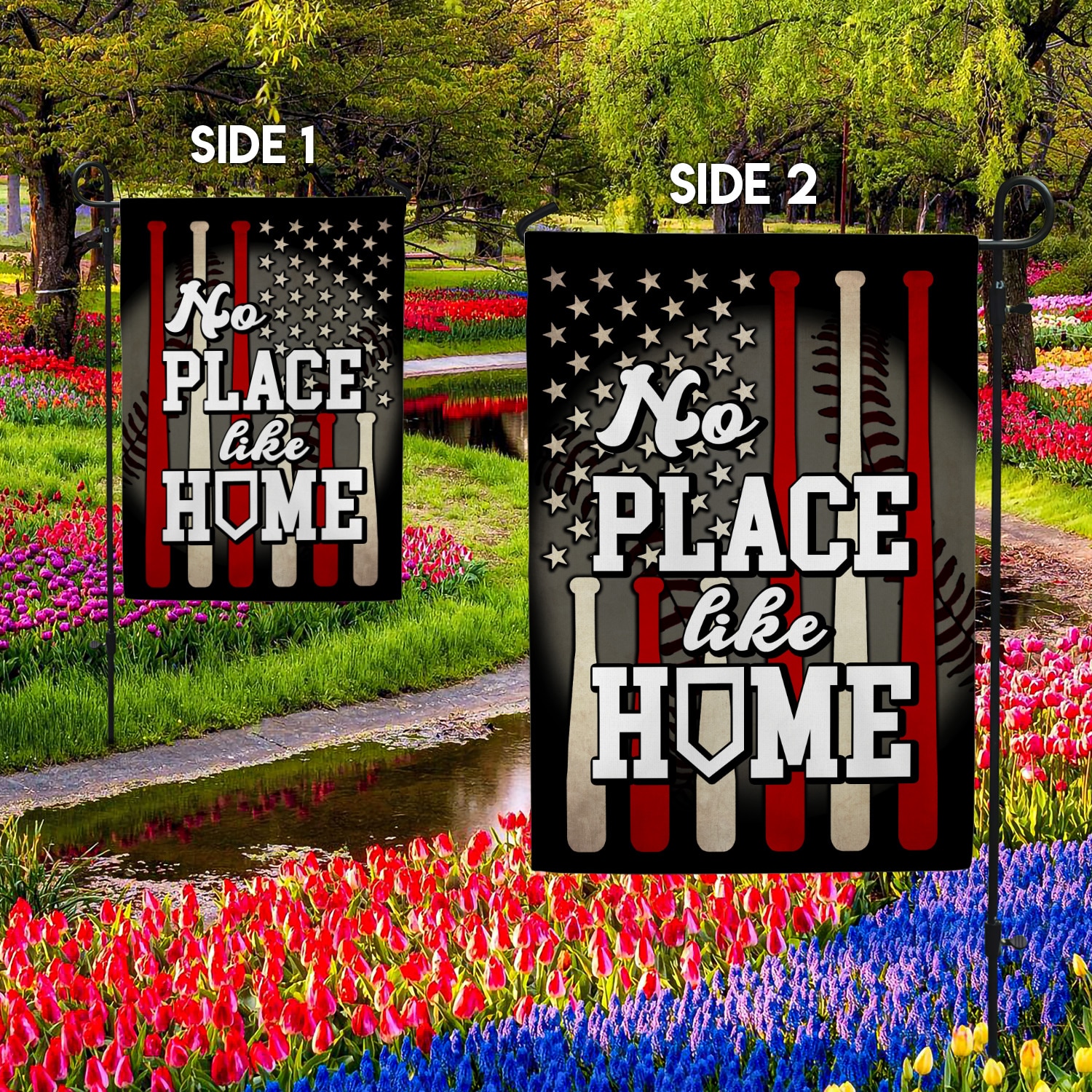 5KT. Baseball No Place Like Home Garden Flag Mockup 2 Side-2