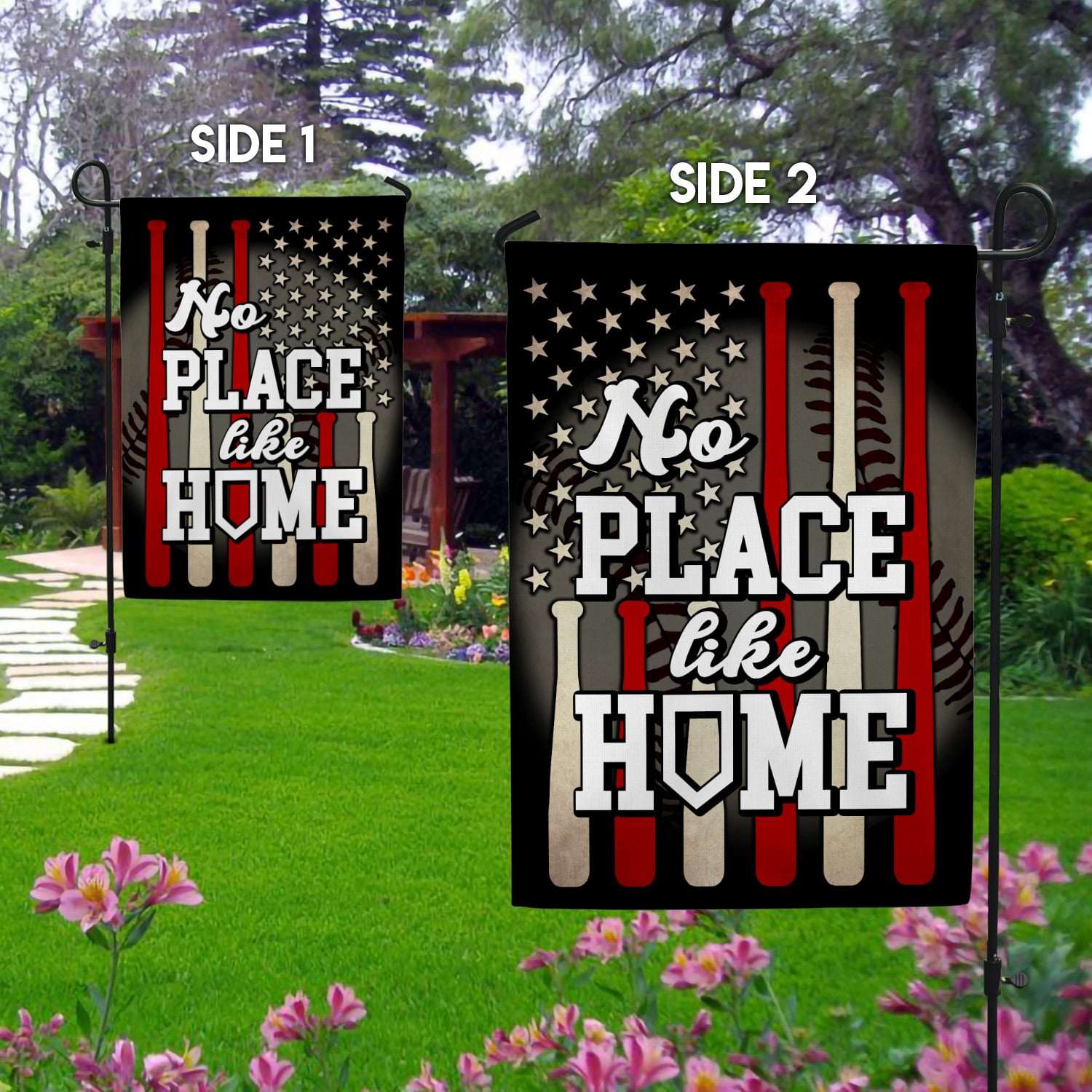 5KT. Baseball No Place Like Home Garden Flag Mockup 2 Side-1