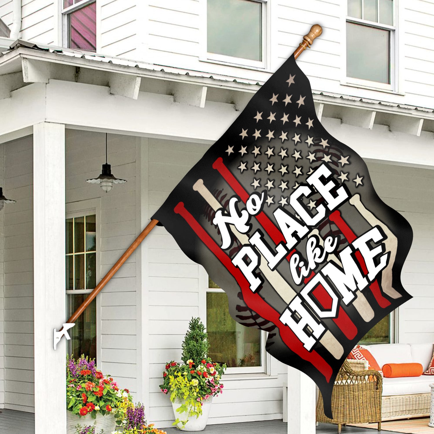 5KT. Baseball No Place Like Home House Flag Mockup 7