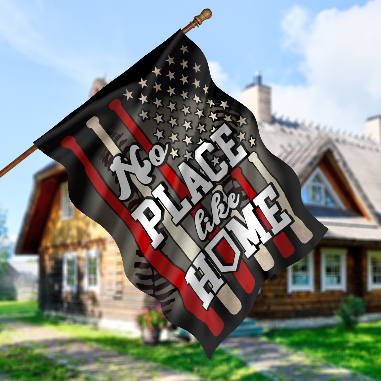 5KT. Baseball No Place Like Home House Flag Mockup 5