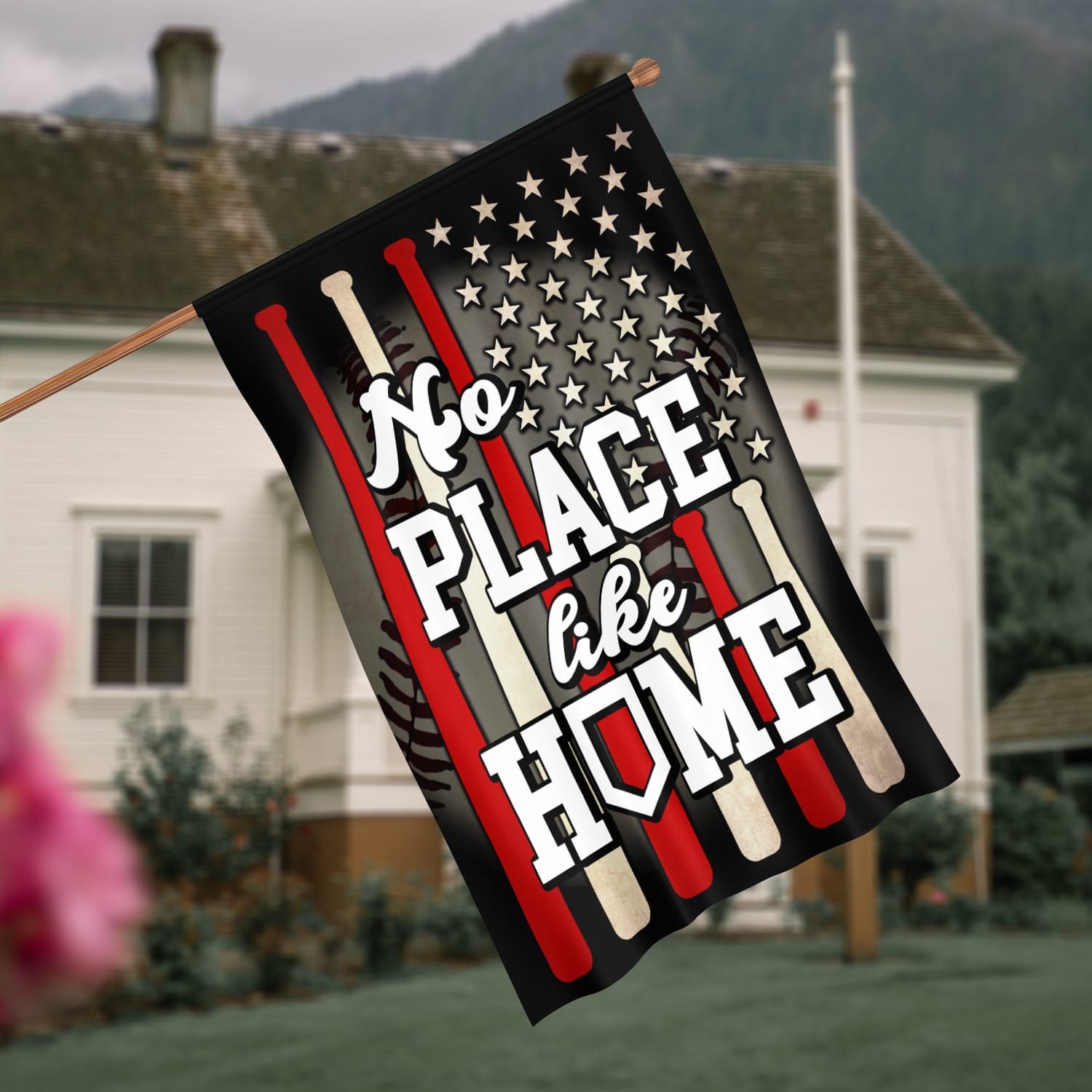 5KT. Baseball No Place Like Home House Flag Mockup 4