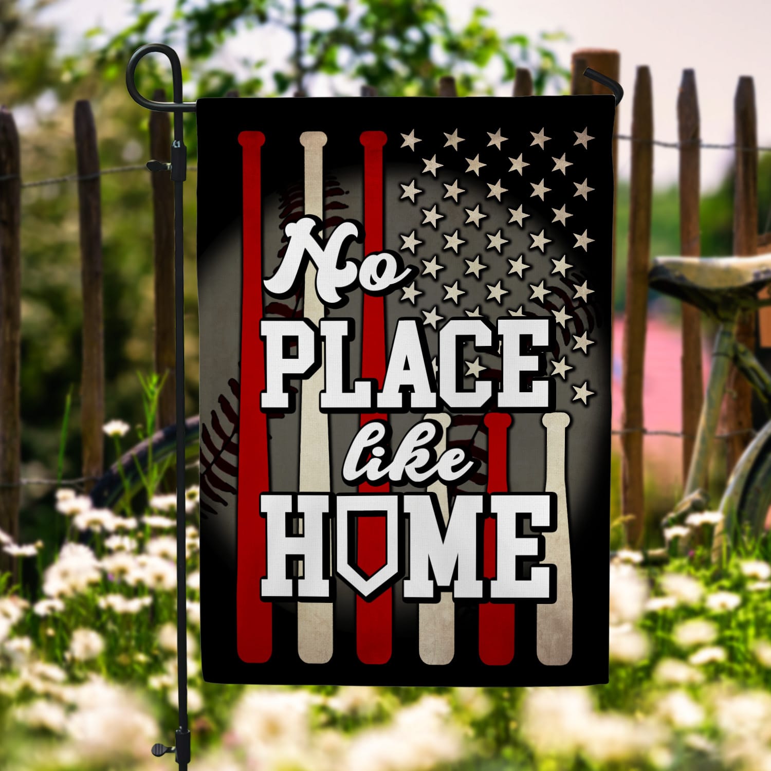 5KT. Baseball No Place Like Home Garden Flag Mockup 6