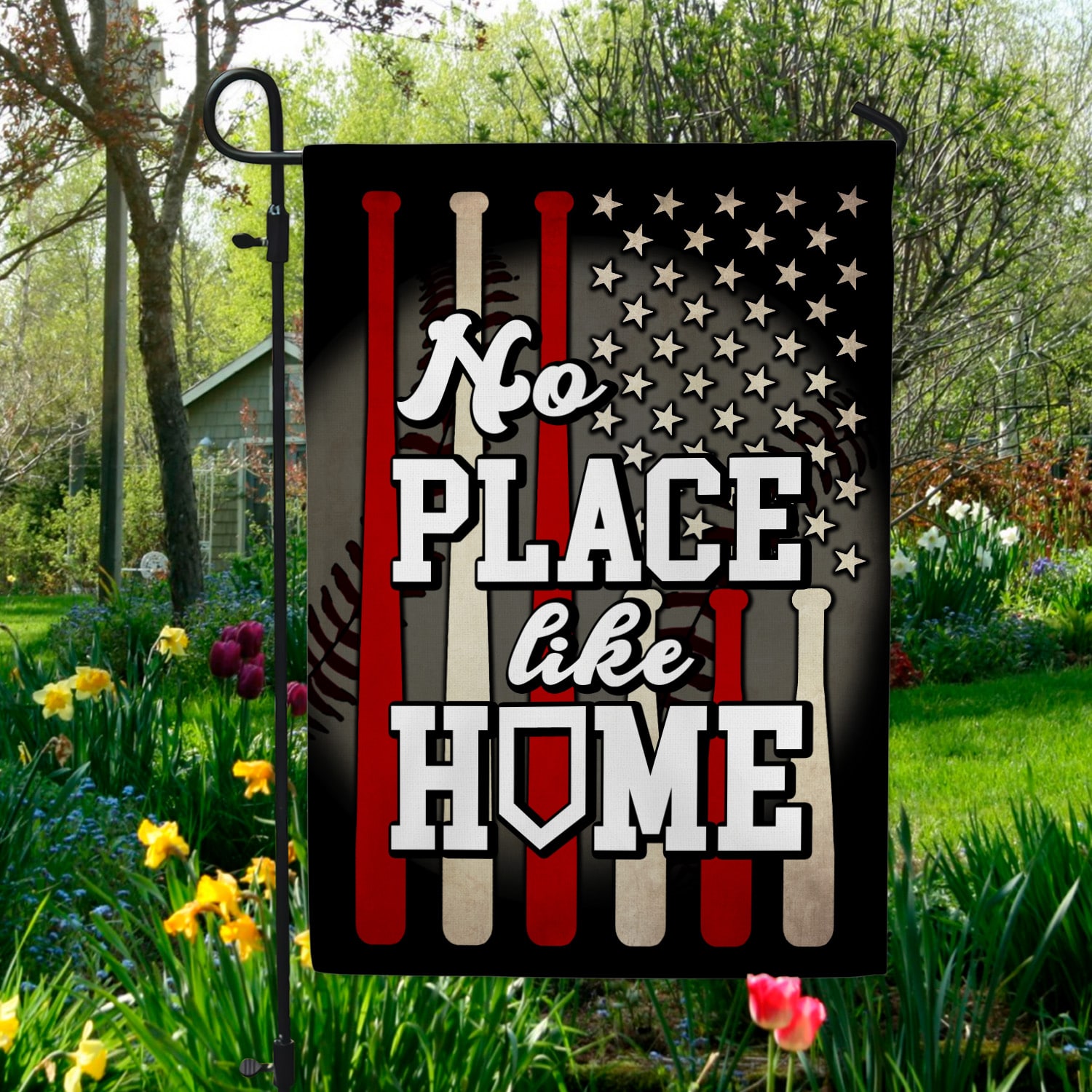5KT. Baseball No Place Like Home Garden Flag Mockup 5