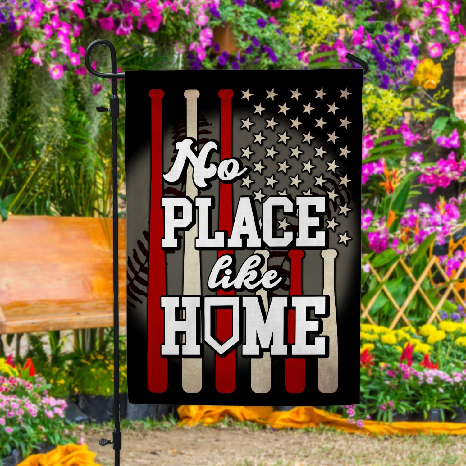 5KT. Baseball No Place Like Home Garden Flag Mockup 4