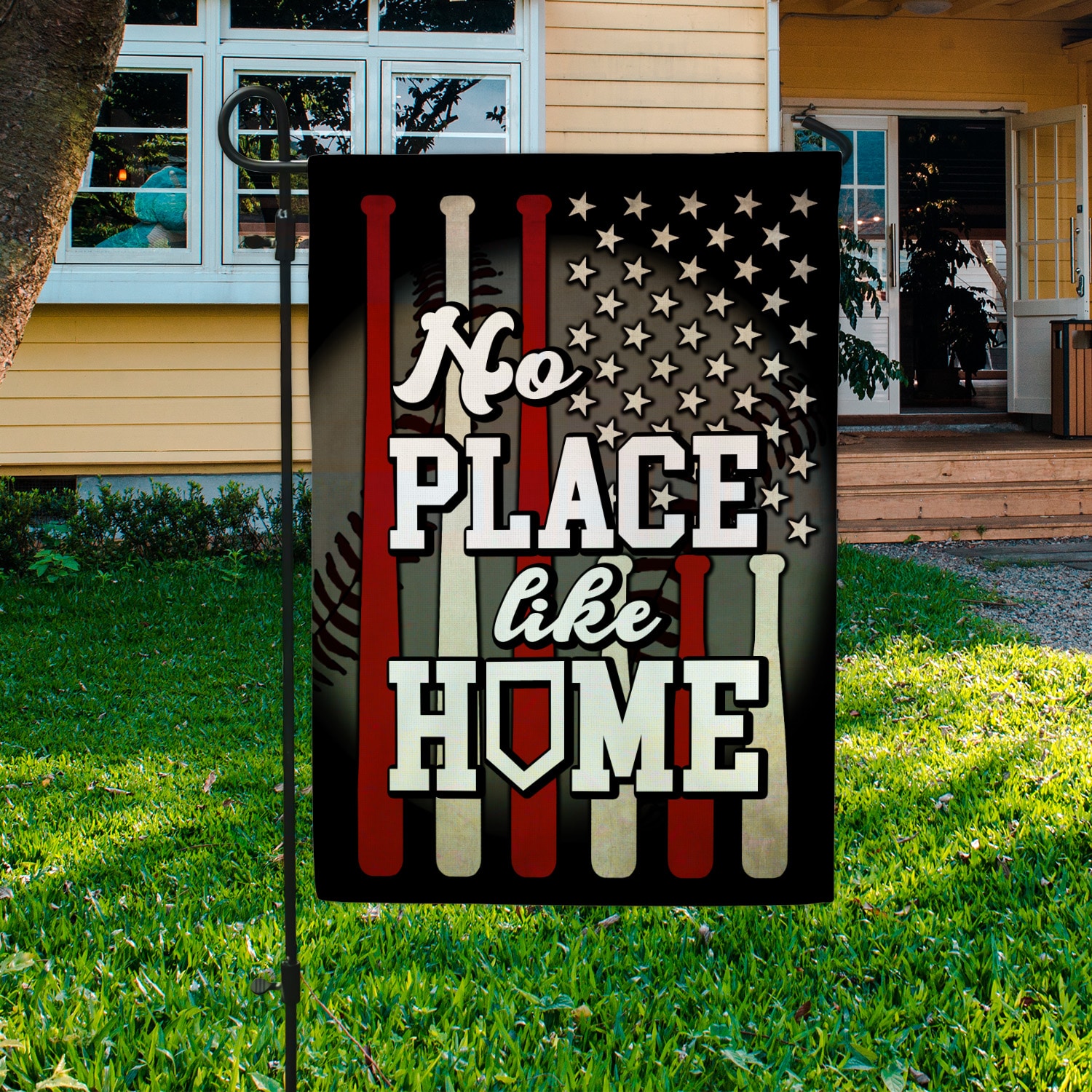 5KT. Baseball No Place Like Home Garden Flag Mockup 3