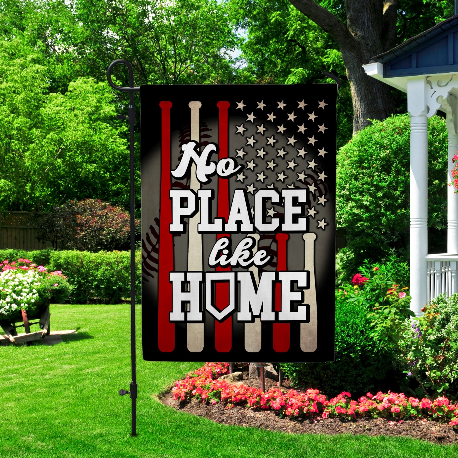 5KT. Baseball No Place Like Home Garden Flag Mockup 2