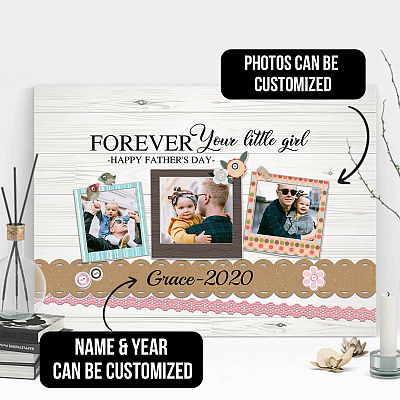Personalized Photo Forever Your Little Girl Happy Father's Day from Daughter Framed Canvas - Unframed Poster