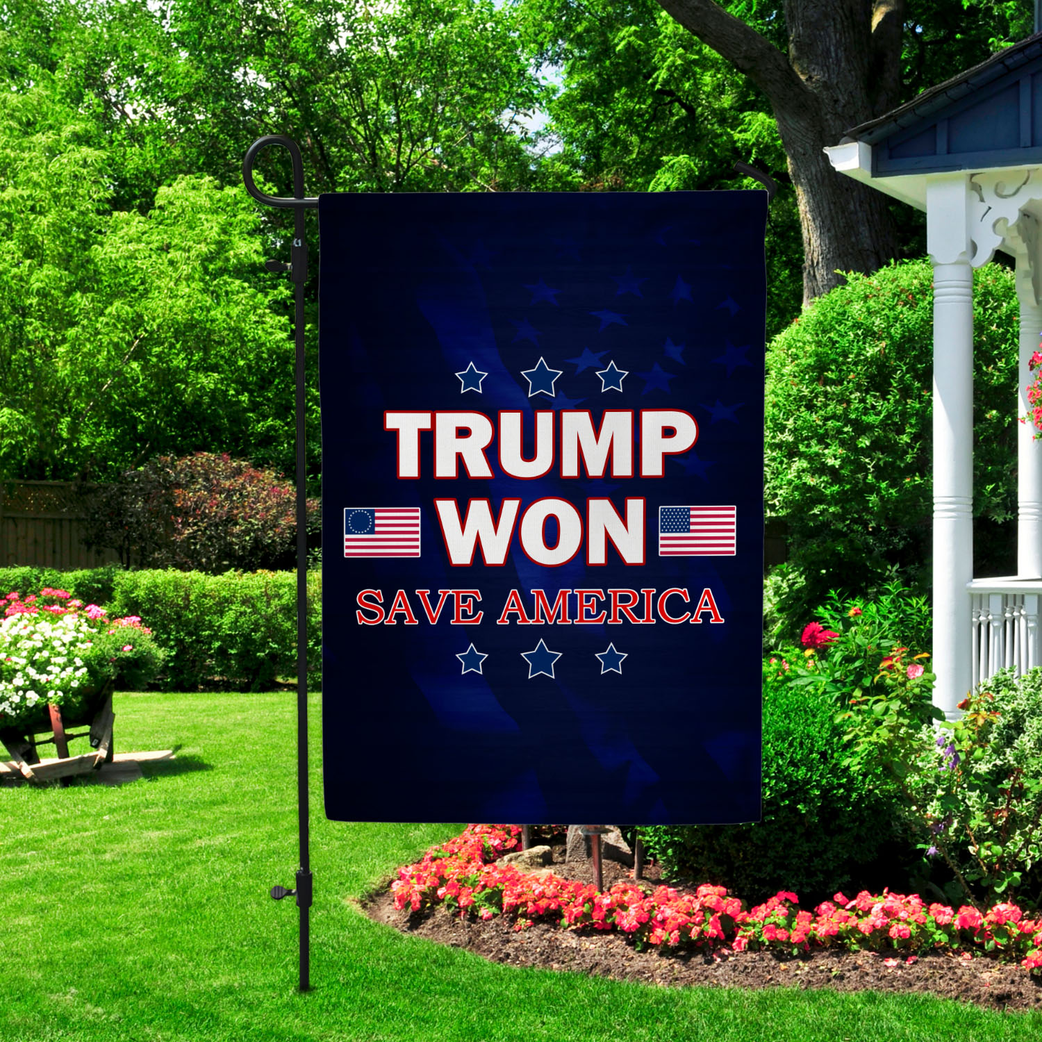 22 HG UU TIEN. Trump Won Save America Garden Flag Mockup 2