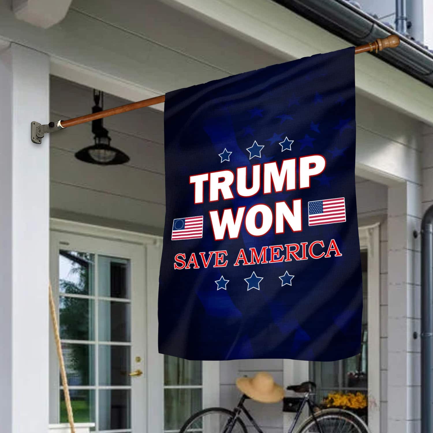 22 HG UU TIEN. Trump Won Save America House Flag Mockup 1
