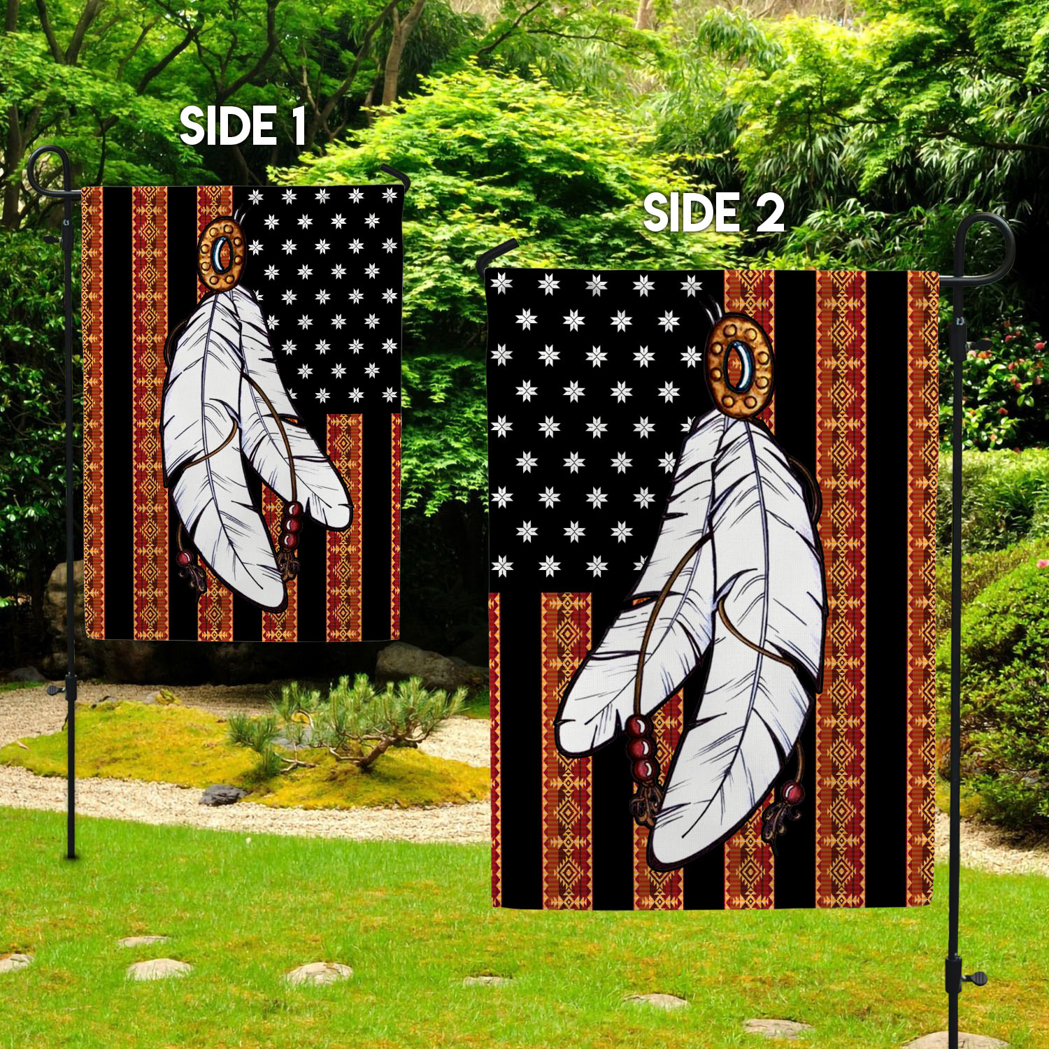 9VT. Feather Native American (4) Garden Flag Mockup 2 Side