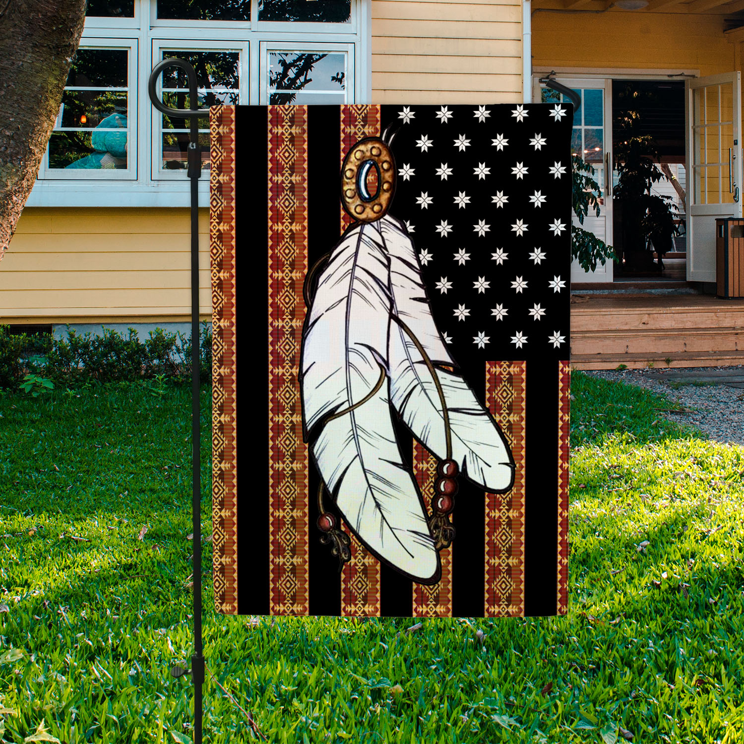 9VT. Feather Native American (4) Garden Flag Mockup 3