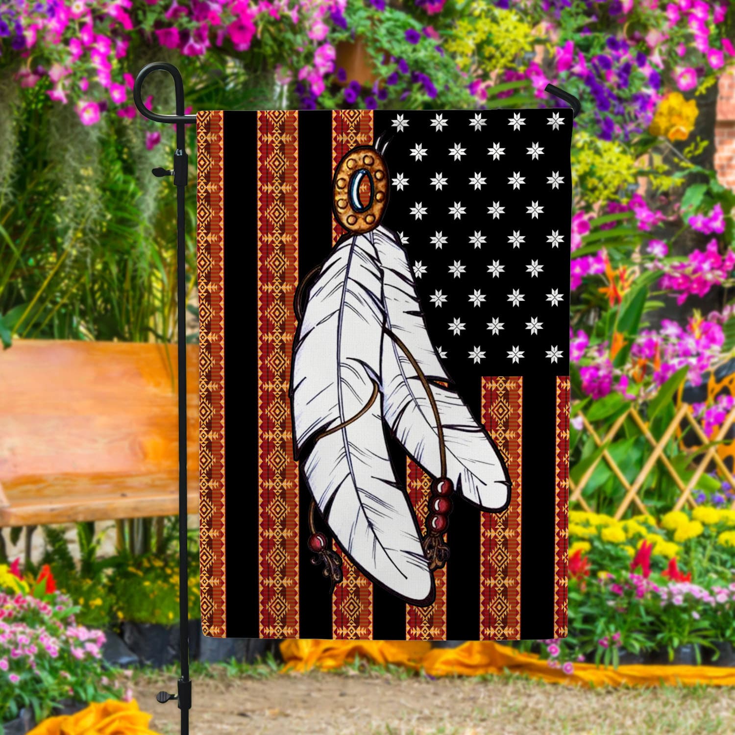 9VT. Feather Native American (4) Garden Flag Mockup 4