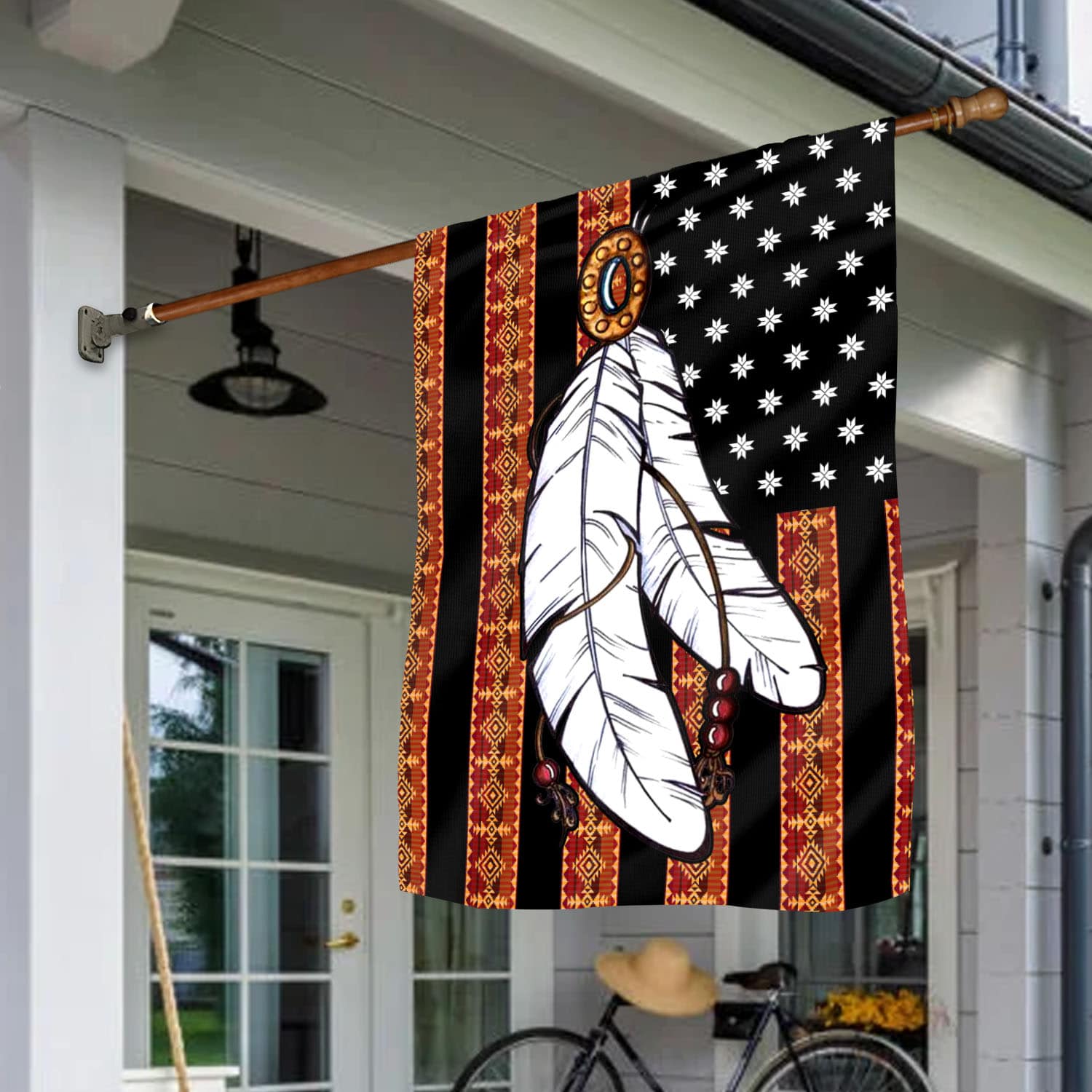 9VT. Feather Native American (4) House Flag Mockup 1