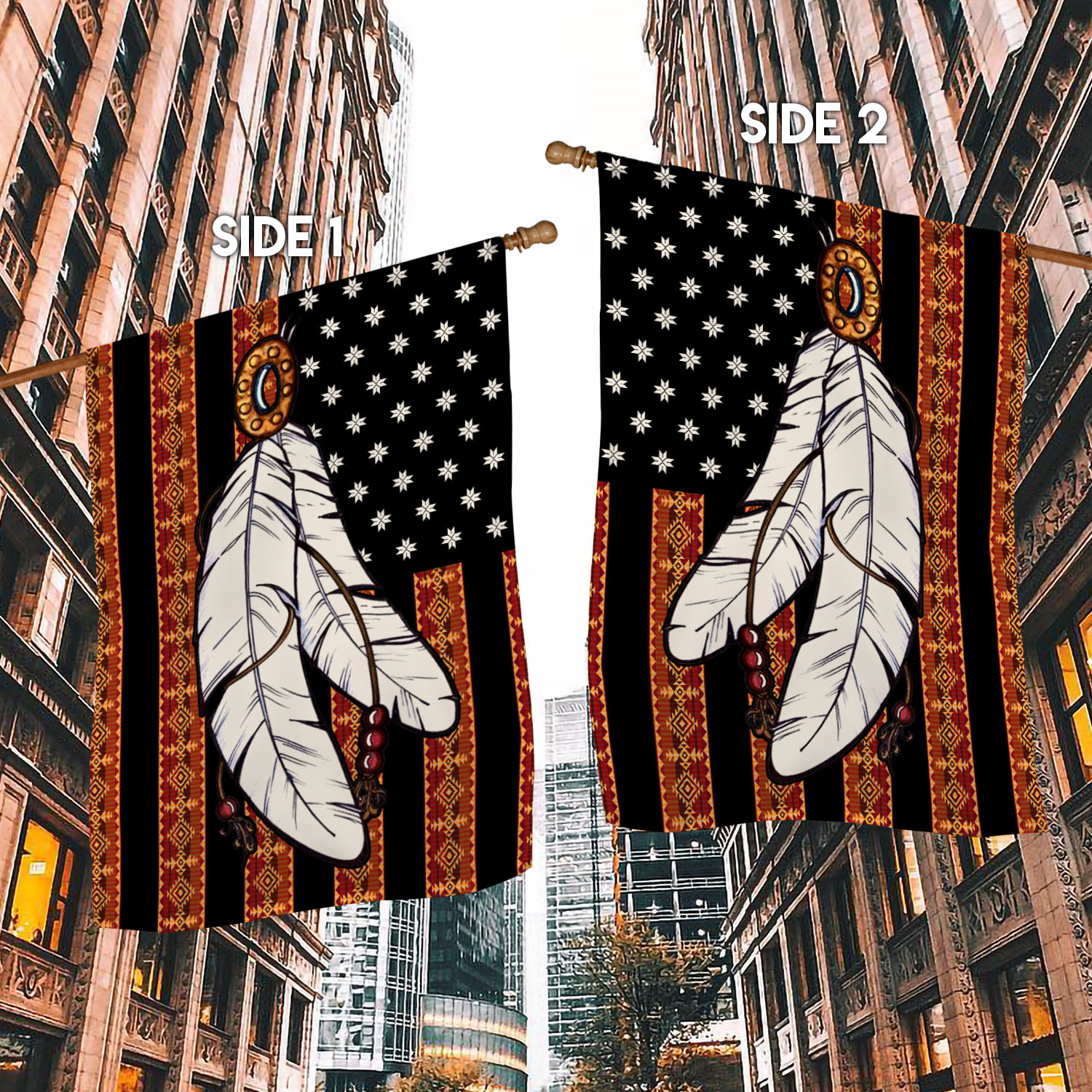 9VT. Feather Native American (4) House Flag Mockup 2 Side-1