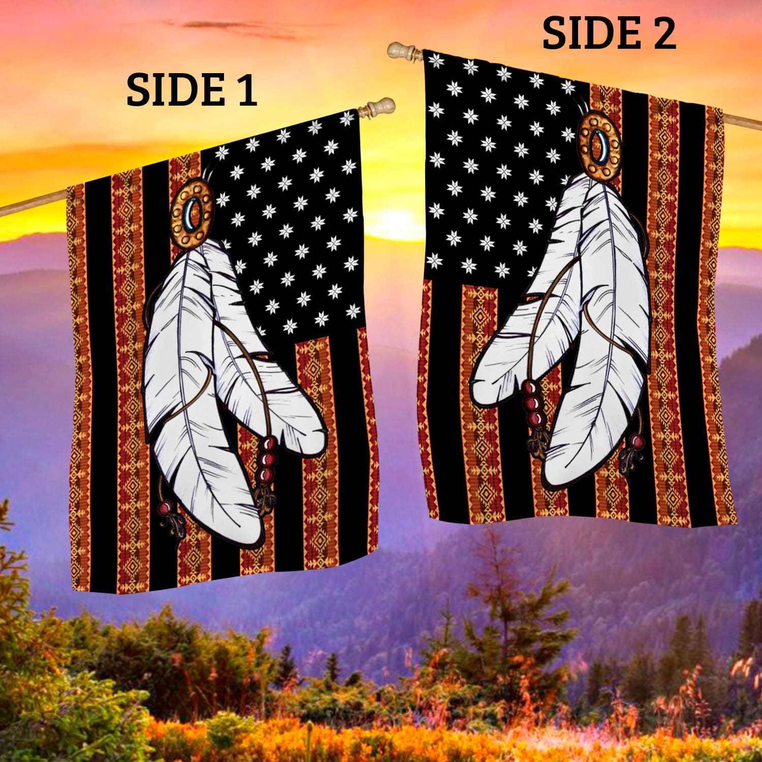 9VT. Feather Native American (4) House Flag Mockup 2 Side