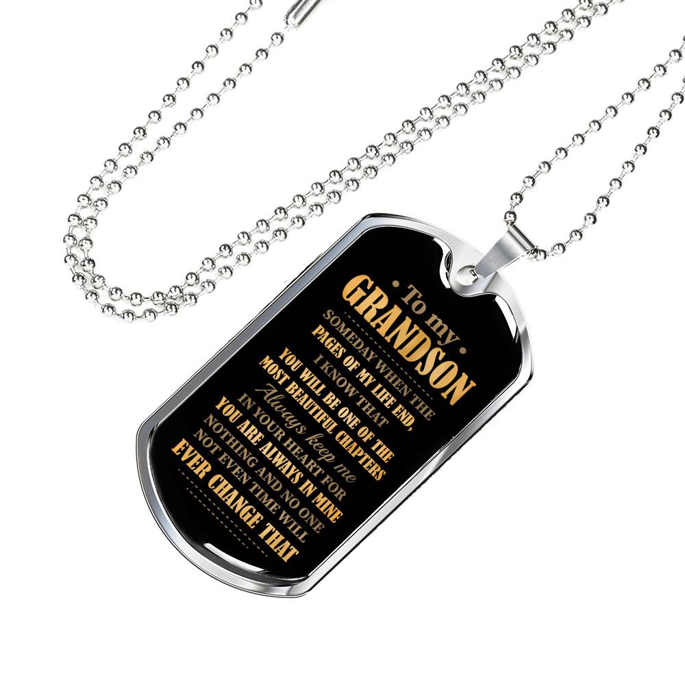 To My Grandson Someday When The Pages Of My Life End Dog Tag Pendant Necklace - Necklace Gifts For Grandson